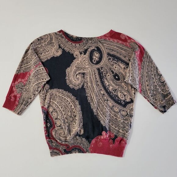 Chaps Sweaters - Chaps Women's Elbow Length Paisley Black Tan Red Pullover Sweater